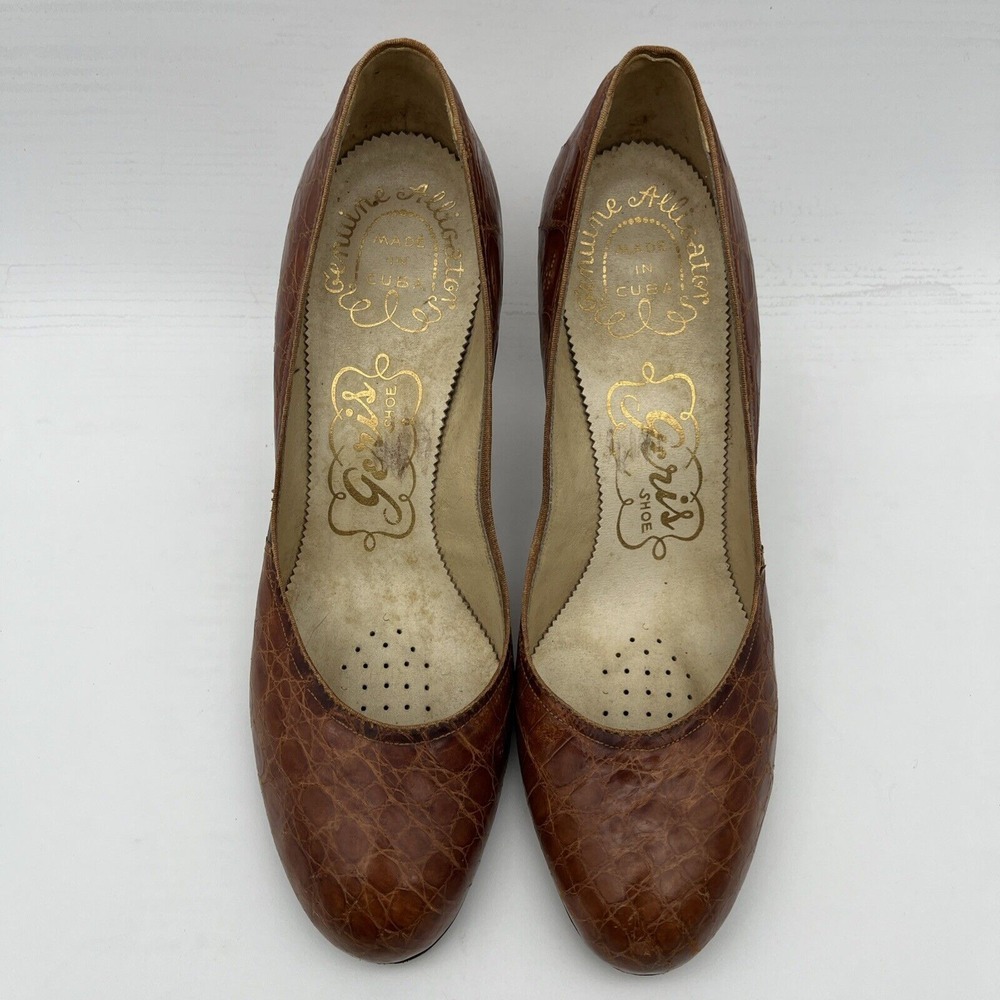 Vintage Geri's GENUINE ALLIGATOR HONEY BROWN 3" High Heel Women's Shoe Sz 9 - Picture 1 of 16